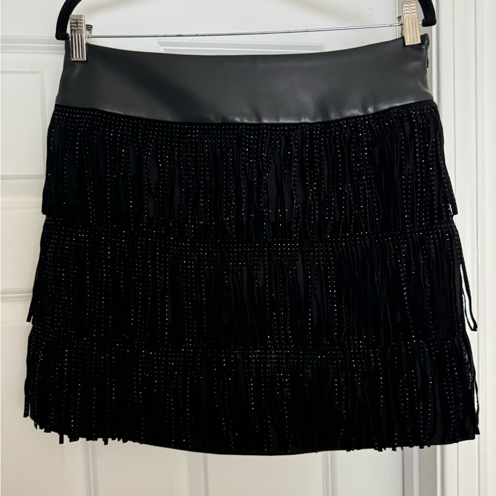COPY - DKNY black suede fringe skirt size 6 - Picture 3 of 8